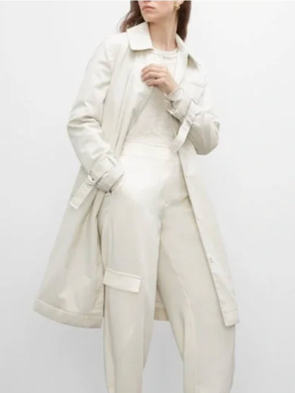Club Monaco Washed Padded Trench Coat Cream white s small collared